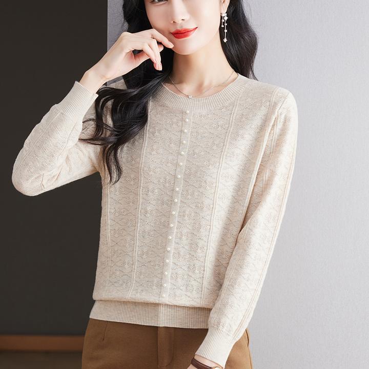 菱格提花毛衣女款简约气质显瘦针织衫秋冬宽松镂空打底衫2025新款