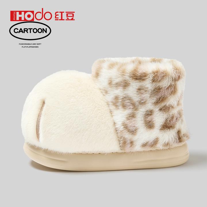 红豆雪球大猫爪棉靴情侣包跟棉鞋女冬家居加绒加厚保暖情侣棉拖男