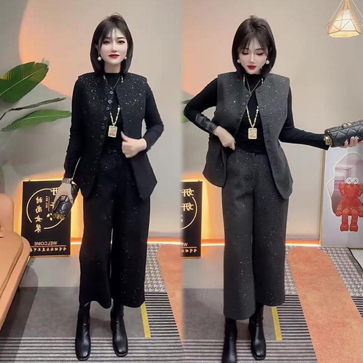 高级感时尚两件套欧货2025春秋季新款轻奢减龄星空马甲+阔腿裤女