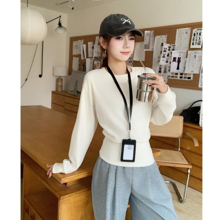 印像家【加绒加厚】纯色休闲圆领收口收腰遮肉显瘦宽松蝙蝠袖长袖