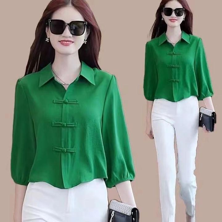 【1221人好评】新中式秋夏季衬衫宽松显瘦百搭衬衣气质七分肚子盘扣