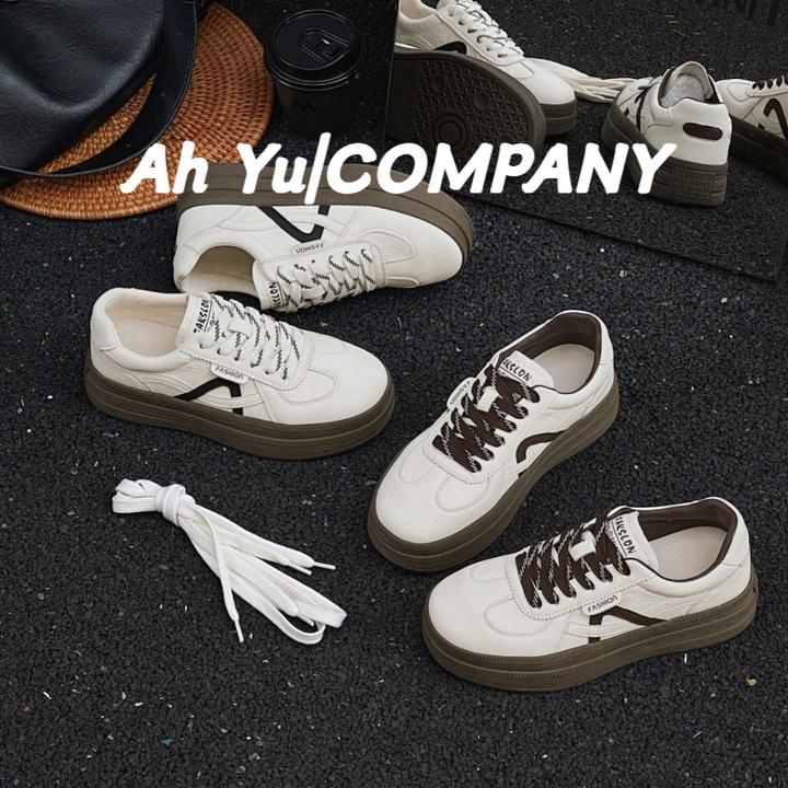 真皮厚底小白鞋女2025秋季新款韩版百搭系带运动鞋老爹鞋德训鞋潮