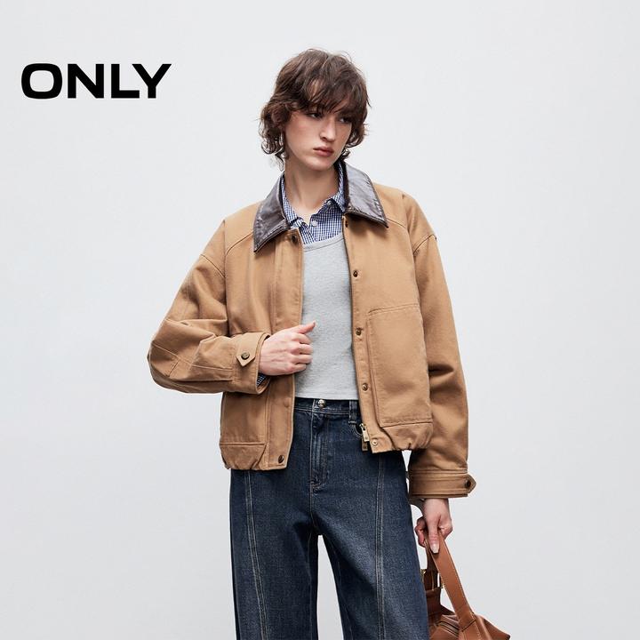 【琥珀流光】ONLY2025秋季酷飒撞色翻领宽松落肩外套女|125336022