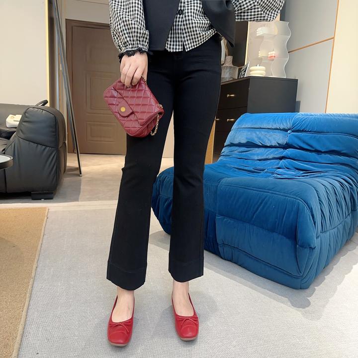 【欧加粒粒】小个子定制新款百搭显瘦九分黑色微喇牛仔裤 N2058