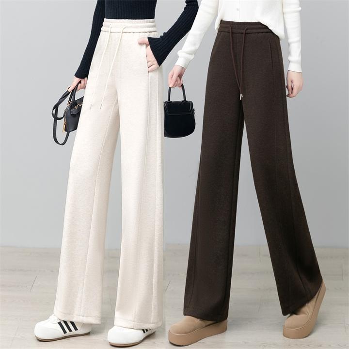 醋酸羊毛加厚阔腿裤女秋冬外穿宽松显瘦长裤时尚简约休闲女裤百搭