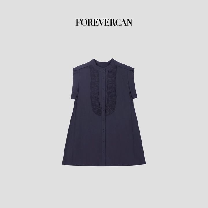 FOREVERCAN“垦丁学院”重工多层压褶100府绸棉无袖衬衫 SD21614