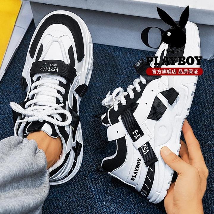 花花公子男鞋春夏款休闲运动青少年厚底小白皮面增高跑步老爹潮鞋