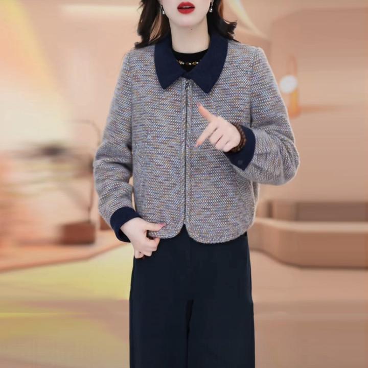 贵妃绒加厚短款外套女士2025冬季新款小香风时尚气质修身显瘦上衣