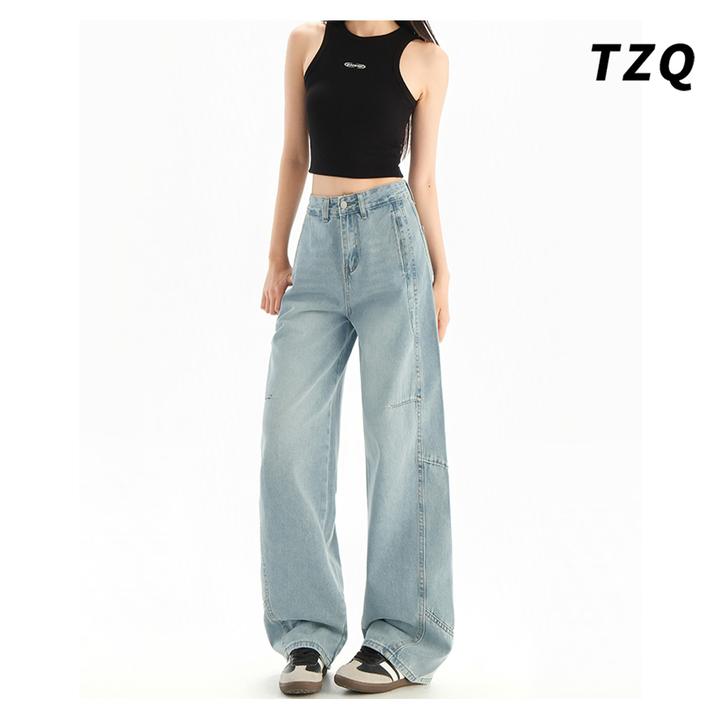 美式高街弯刀牛仔裤女2025夏季新款宽松显瘦镰刀阔腿裤TZQ2532515