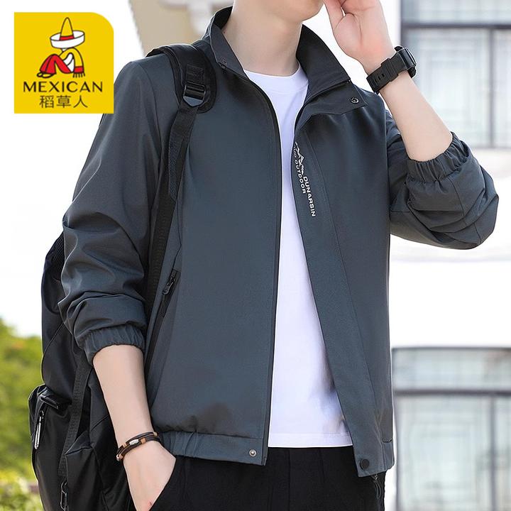 Mexican/稻草人秋季舒适立领外套男休闲夹克韩版潮流短款上衣服