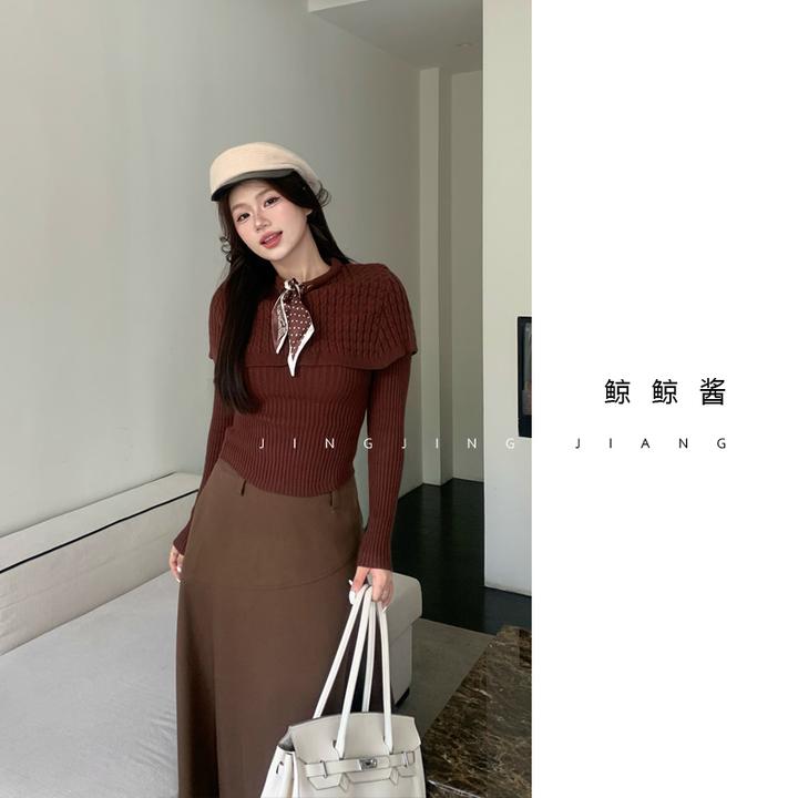 ZOZ鲸鲸酱 【织光随行】秋季新款气质收腰设计款两件套长袖打底上衣