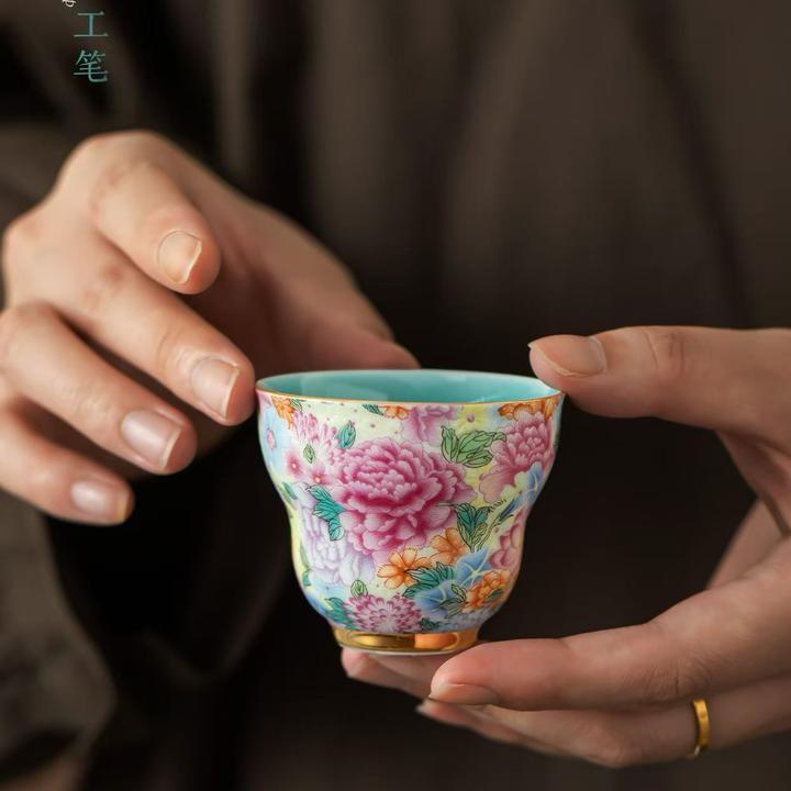 景德镇创意珐琅彩万花不落地功夫茶具套装茶壶茶杯茶盘轻奢礼女士