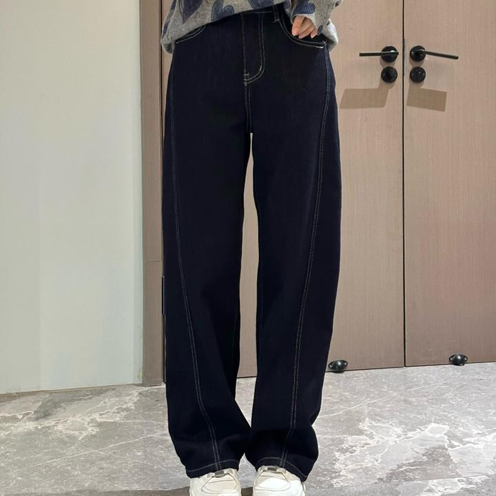 宿慕SUMU两穿显瘦弯刀牛仔裤子秋季2025普洗蓝牛仔裤长裤女32933