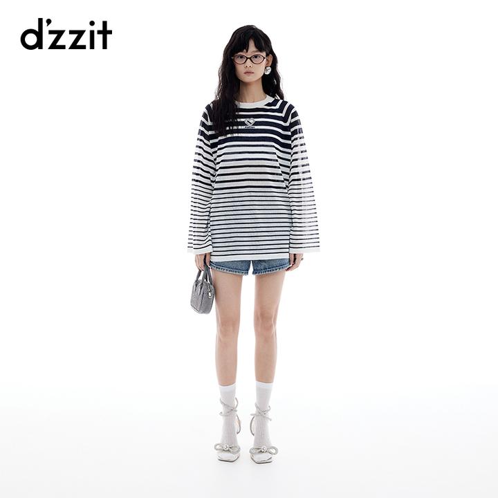 【商场同款】dzzit地素长袖针织衫夏季薄款条纹上衣女3J2E4022N