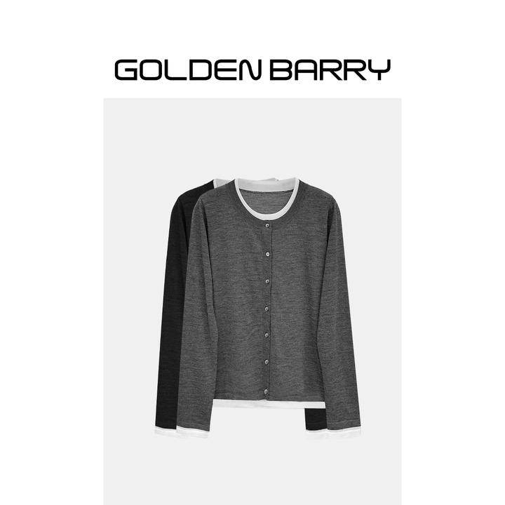 GOLDENBARRY|241168气质假两件撞色针织衫