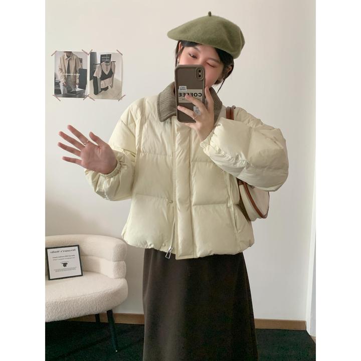 今年秋季新款韩版灯芯绒小翻领短款羽绒服女加厚宽松保暖羽绒外套