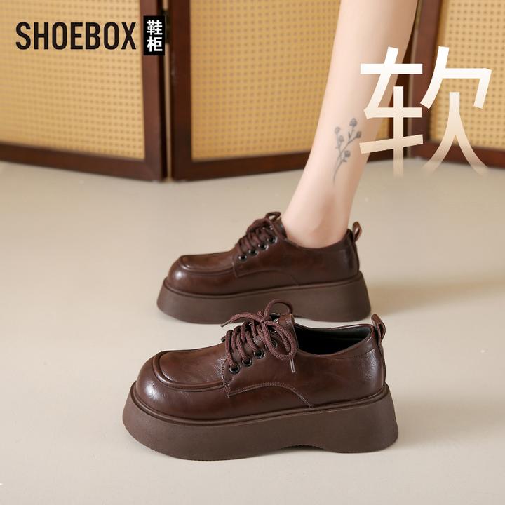 达芙妮集团2025春季新款英伦风系带厚底乐福鞋复古方头小皮鞋女