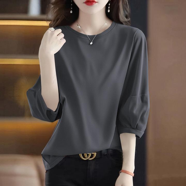 新款纯棉七分袖上衣胖妹妹秋季宽松显瘦大码体恤衫胖妹妹百搭洋气