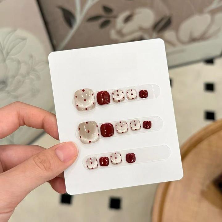 【覆盆子】14片装纯手工脚趾甲穿戴甲 波点猫眼百搭显白不挑肤色