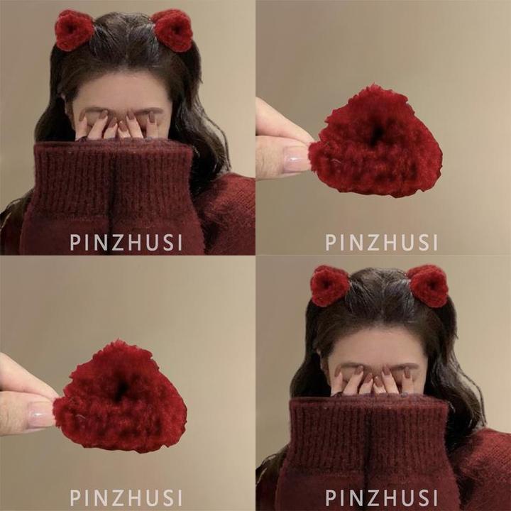 新年红色毛绒猫耳朵抓夹侧边刘海碎发小发夹可爱公主头发卡小号女
