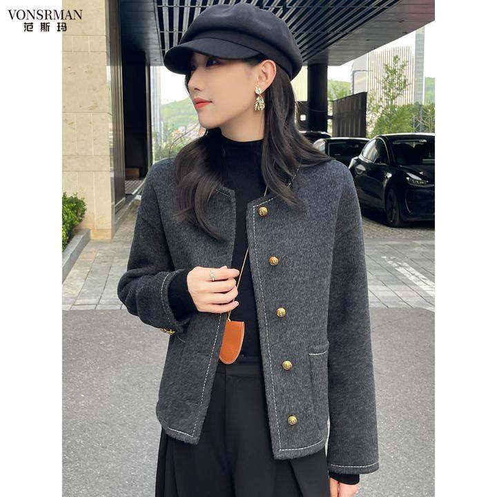 2025秋冬新款双面时尚大衣女短款高端呢外套高级感宽松小香风秋季