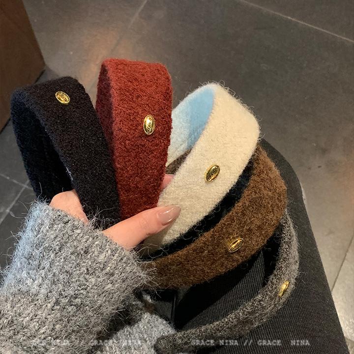 高质感！秋冬毛呢金标宽边发箍女法式外出百搭发卡高颅顶头箍发饰