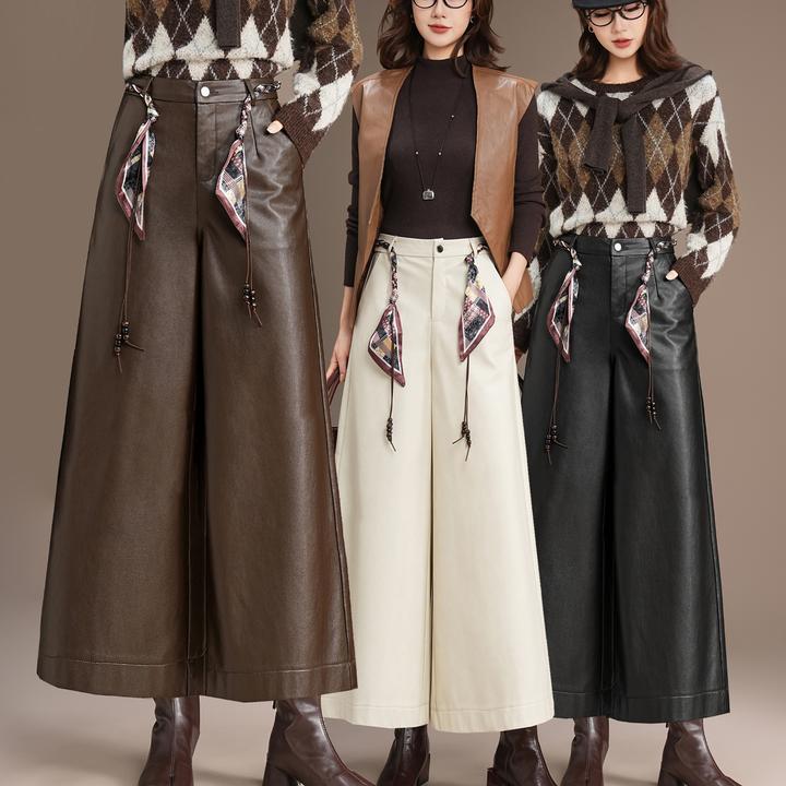 外穿七分皮裤女秋冬2025新款高腰显瘦宽松阔腿裤小个子PU九分裤子