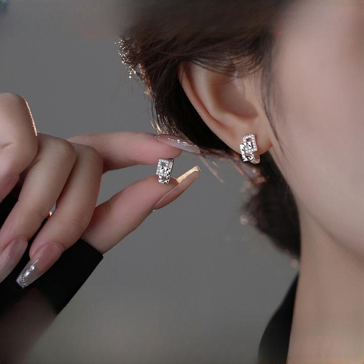 足银耳饰 999纯银方形耳钉女耳圈小众设计高级感耳环轻奢气质耳饰