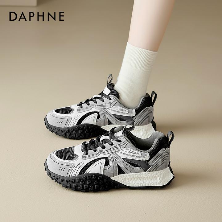 达芙妮黑色德训鞋女2025新款春秋防滑轻便运动鞋厚底百搭休闲女鞋