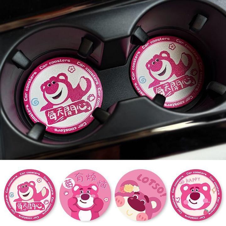 可爱卡通草莓杯垫汽车水杯皮革置物垫车内装饰车载防滑垫摆件通用