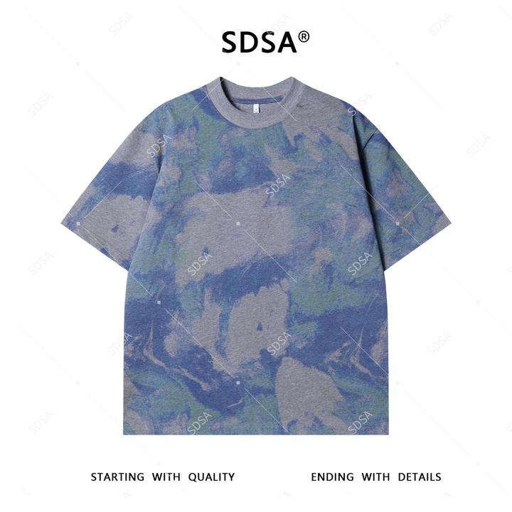 SDSA夏季高级感新款男士韩版扎染撞色设计短袖T恤圆领百搭上衣