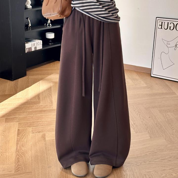 2025秋冬热销美式复古棕色阔腿裤女款高腰宽松直筒慵懒加绒弯刀裤