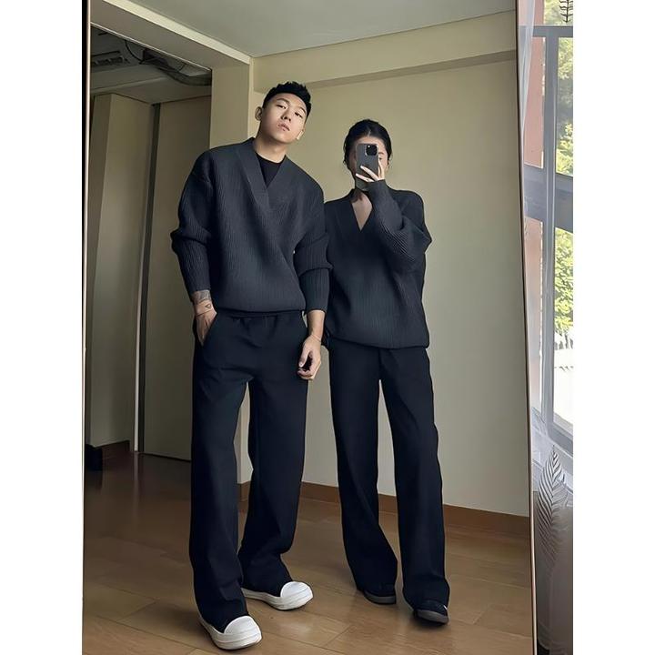 美式黑色弯刀卫裤男冬季cleanfit情侣裤子垂感直筒休闲运动长裤