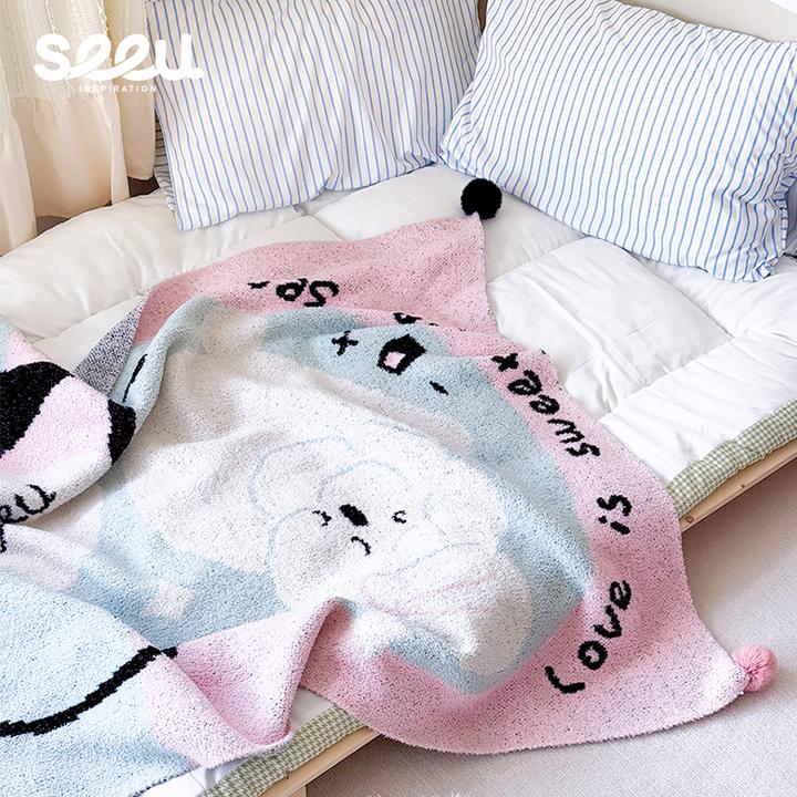 seeu月光绒毯小狗加厚休闲小毯子办公室空调午睡毯沙发毯盖毯