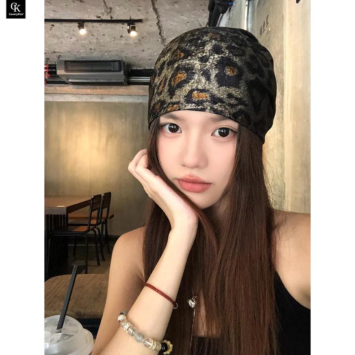 Canary Kiss千禧辣妹风豹纹头巾帽子女小众y2k包头帽堆堆帽冷帽秋