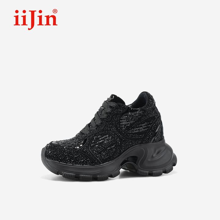 iiJin艾今25年秋新品10cm厚底内增高超轻时尚烫钻老爹鞋女936JJC