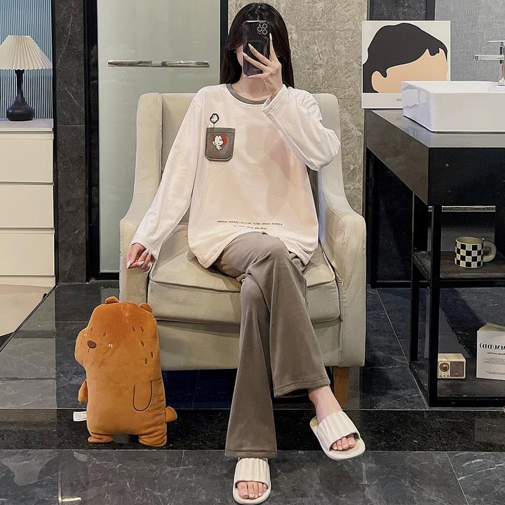 睡衣女秋冬季海岛绒长袖大码可外穿保暖珊瑚绒时尚春秋家居服套装