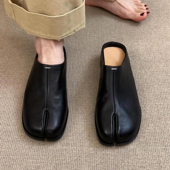 版~英伦风分趾鞋女平底内增高真皮半拖鞋女百搭一脚蹬穆勒鞋