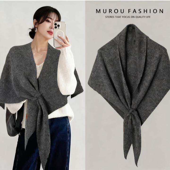 慵懒出街含羊毛三角围巾女秋冬护颈保暖围脖纯色大披肩空调房外搭