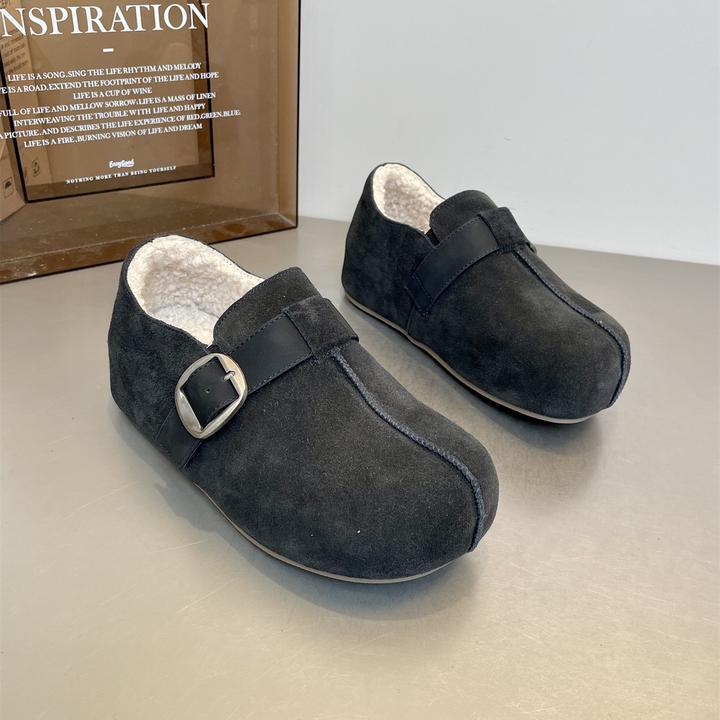 高级灰复古勃肯鞋女冬加绒保暖2025新款磨砂皮内增高懒人面包棉鞋