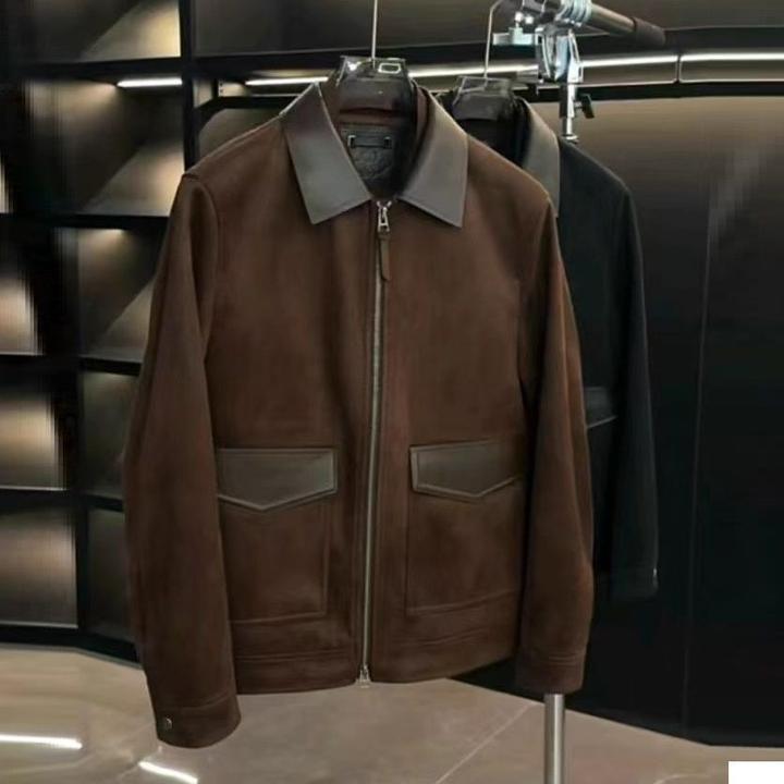 2-300斤大码新款麂皮绒翻领夹克男士秋冬百搭休闲高级感开衫外套2
