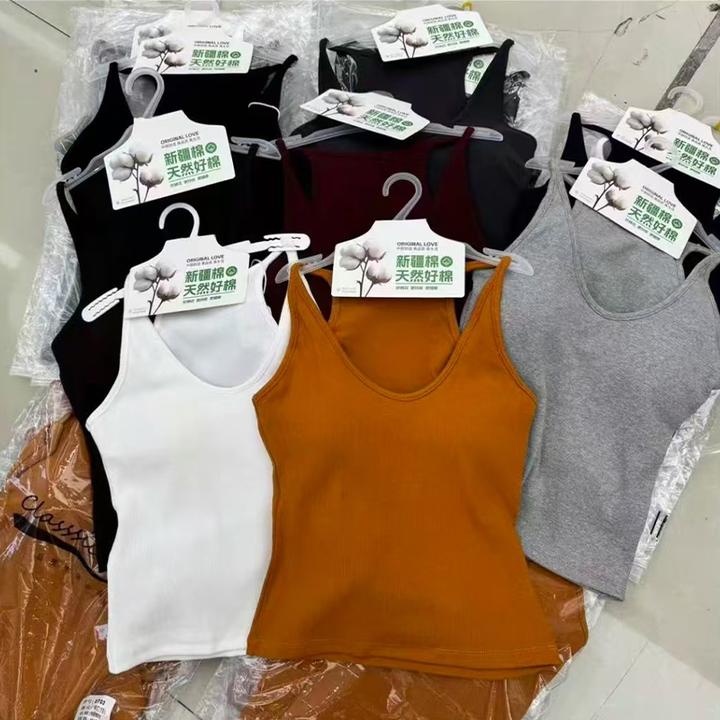 【原版乳胶胸垫】工字挂脖吊带背心女高品质螺纹新疆棉外穿内搭2703