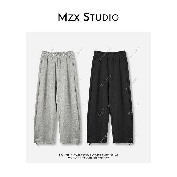 MZX 含羊毛休闲风简约百搭抽绳松紧腰加绒弯刀裤子卫裤KZ11725-Q