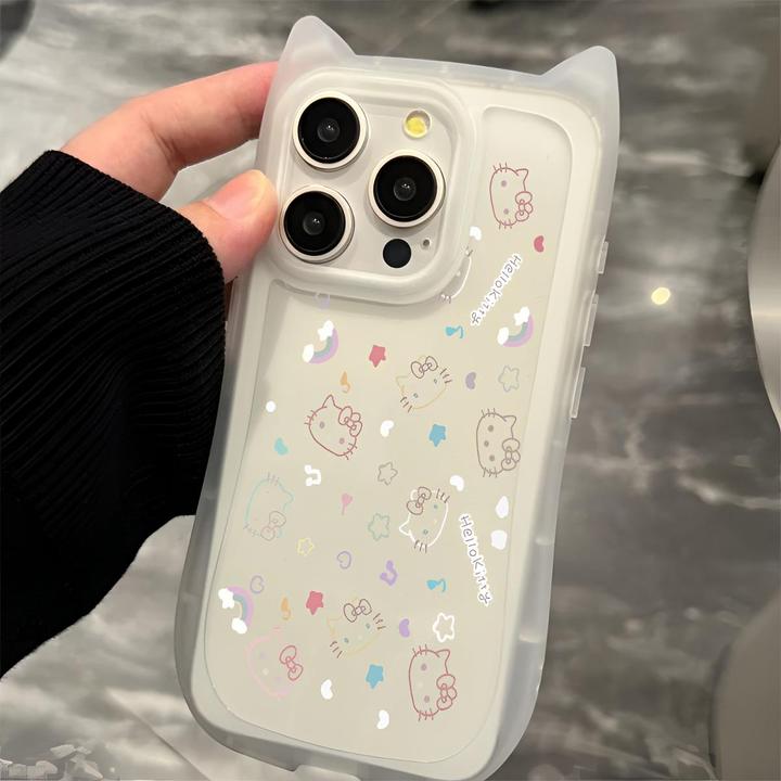 彩虹凯蒂猫适用苹果16手机壳13保护壳猫耳朵iPhone15/14可爱12/11