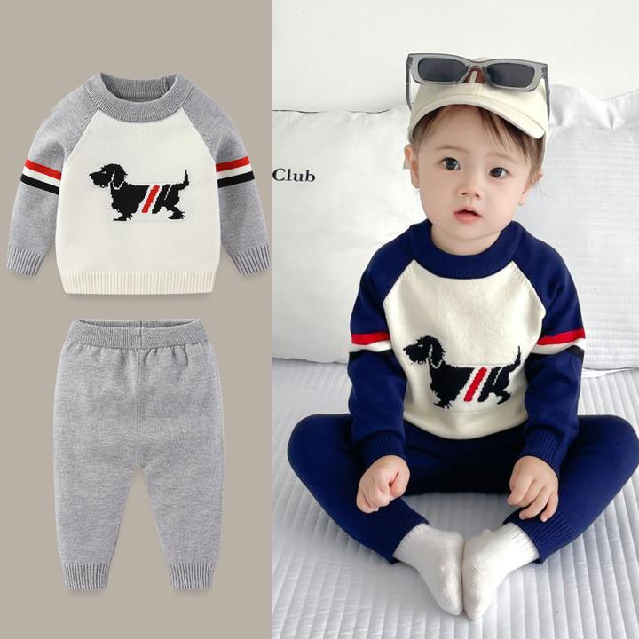 婴儿针织衫套装秋冬装宝宝毛衣打底衫毛线裤分体套装新生儿毛线衣