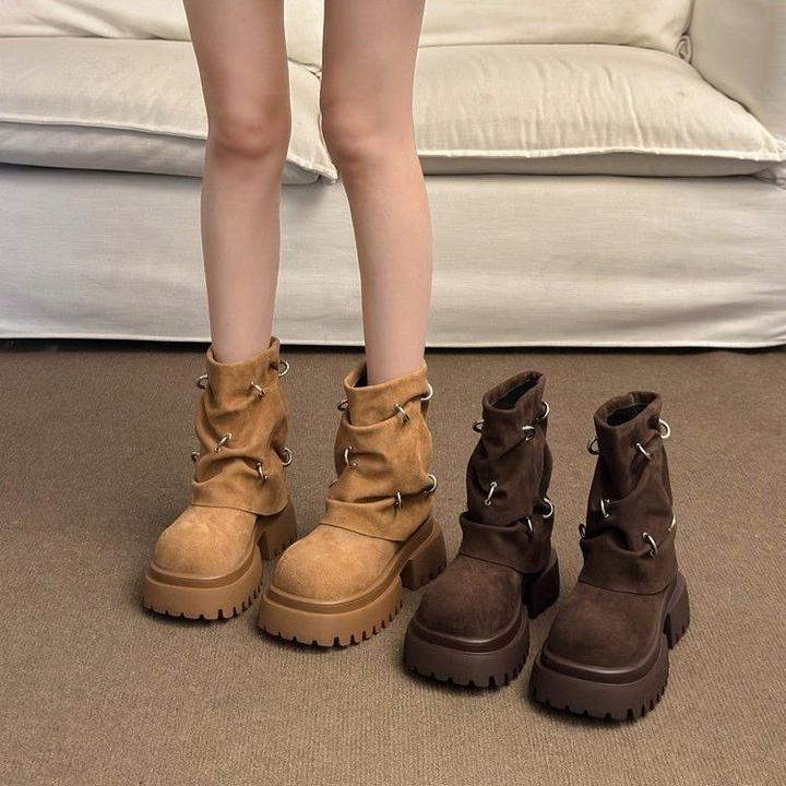 【Puzion】沙漠大黄靴女2024年秋季新款英伦风时尚机车短筒骑士靴