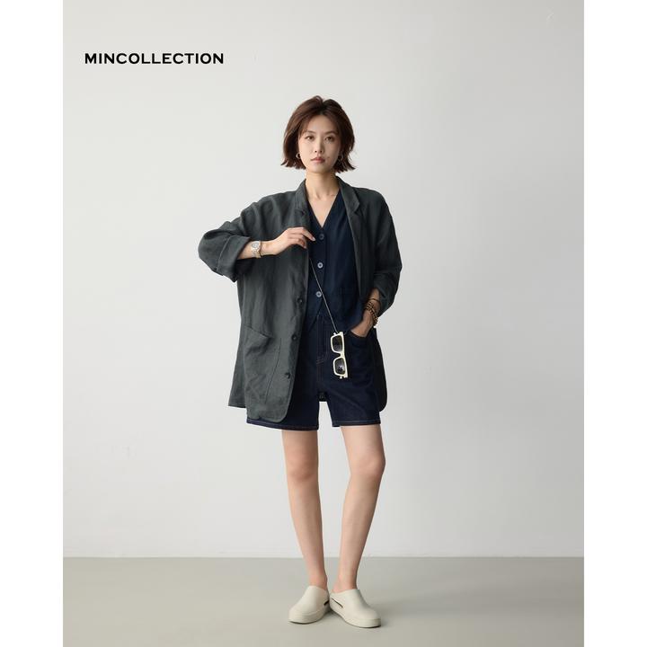 DE Mincollection灰绿麻外套/水洗亚麻休闲舒适衬衫领外套50002
