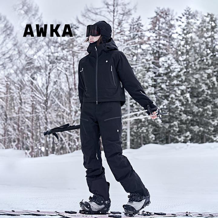 awka【25雪季上新】短款滑雪服女士保暖防寒P棉防水滑雪裤套装ZH104