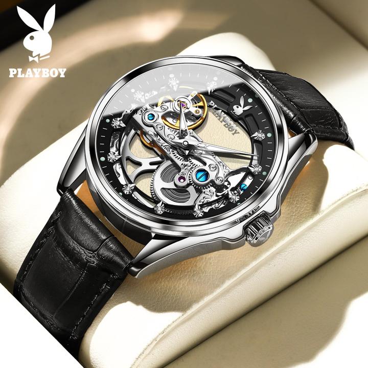 花花公子品牌镂空百搭高档全自动机械手表男2025款男士机械表3031