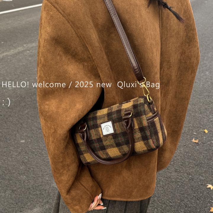 【QIANLUXI/千璐禧】 秋冬美拉德复古格子保龄球包包时尚百搭斜挎包